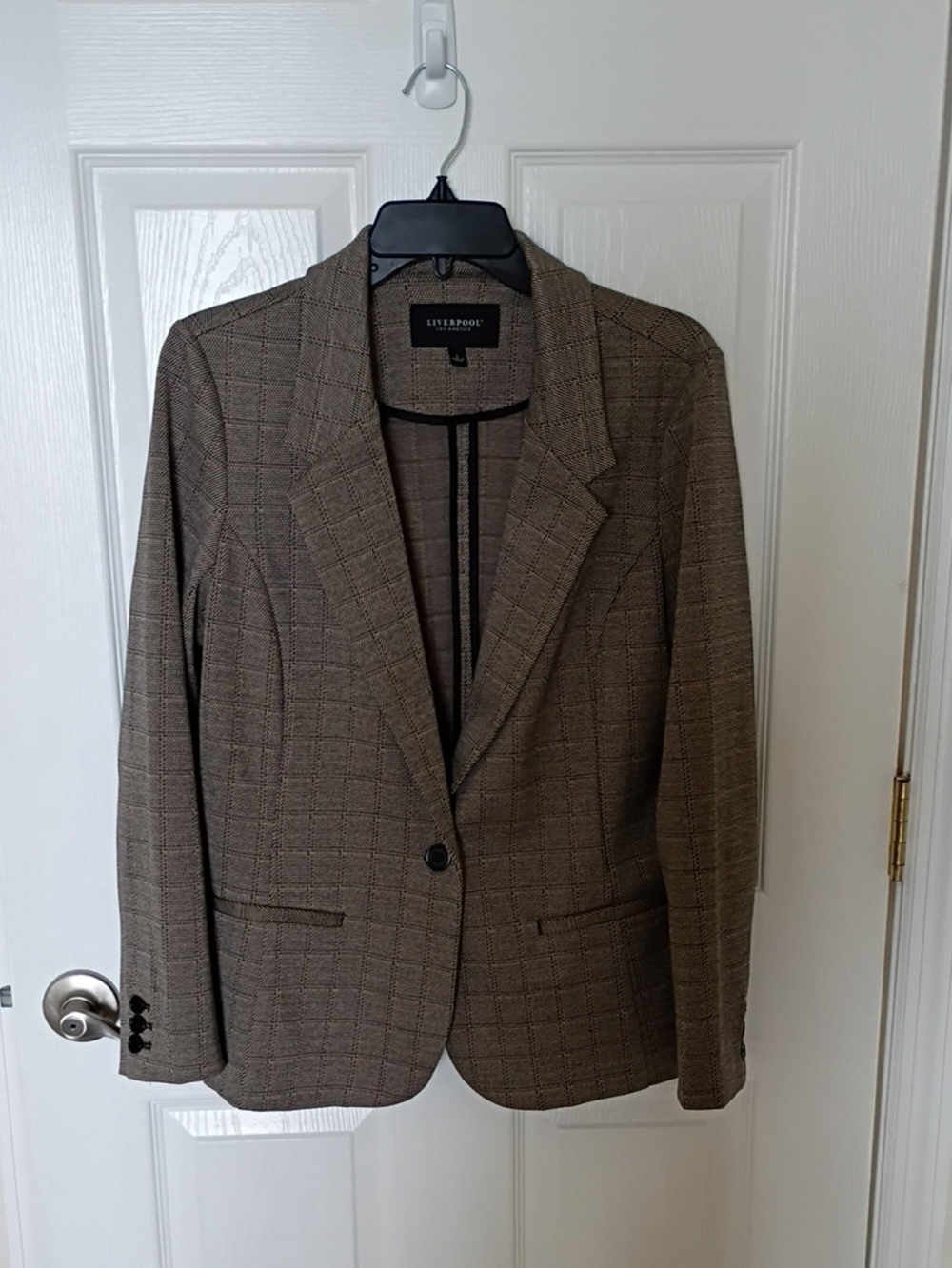 Liverpool Brown Plaid Single-Button Blazer, L